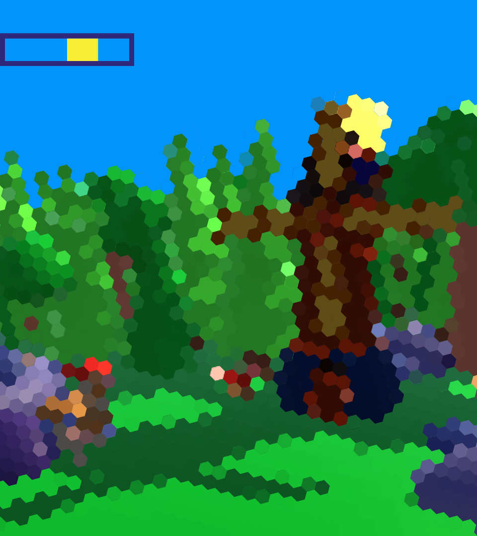 Barra de debug con signo sobre la escena pixelada